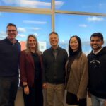 A group of 5 people standing in front of a window.